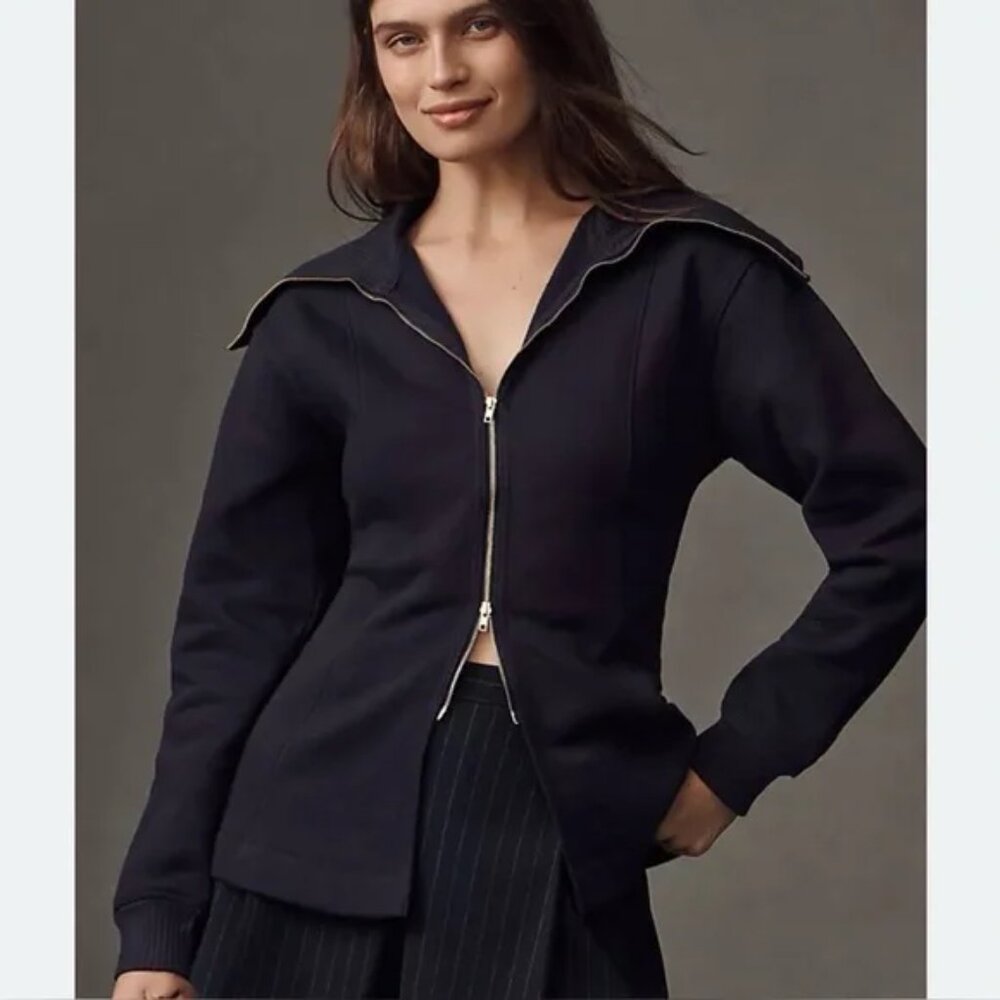 Anthropologie Maeve Long-Sleeve Zip-Front Top M
